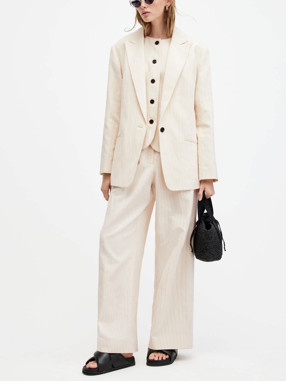 ALLSAINTS Payton Wide Leg Linen Blend Trousers - Picture 7 of 12
